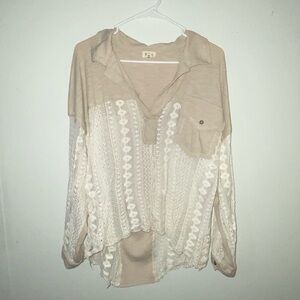 POL Cream Lace Button Down Shirt
